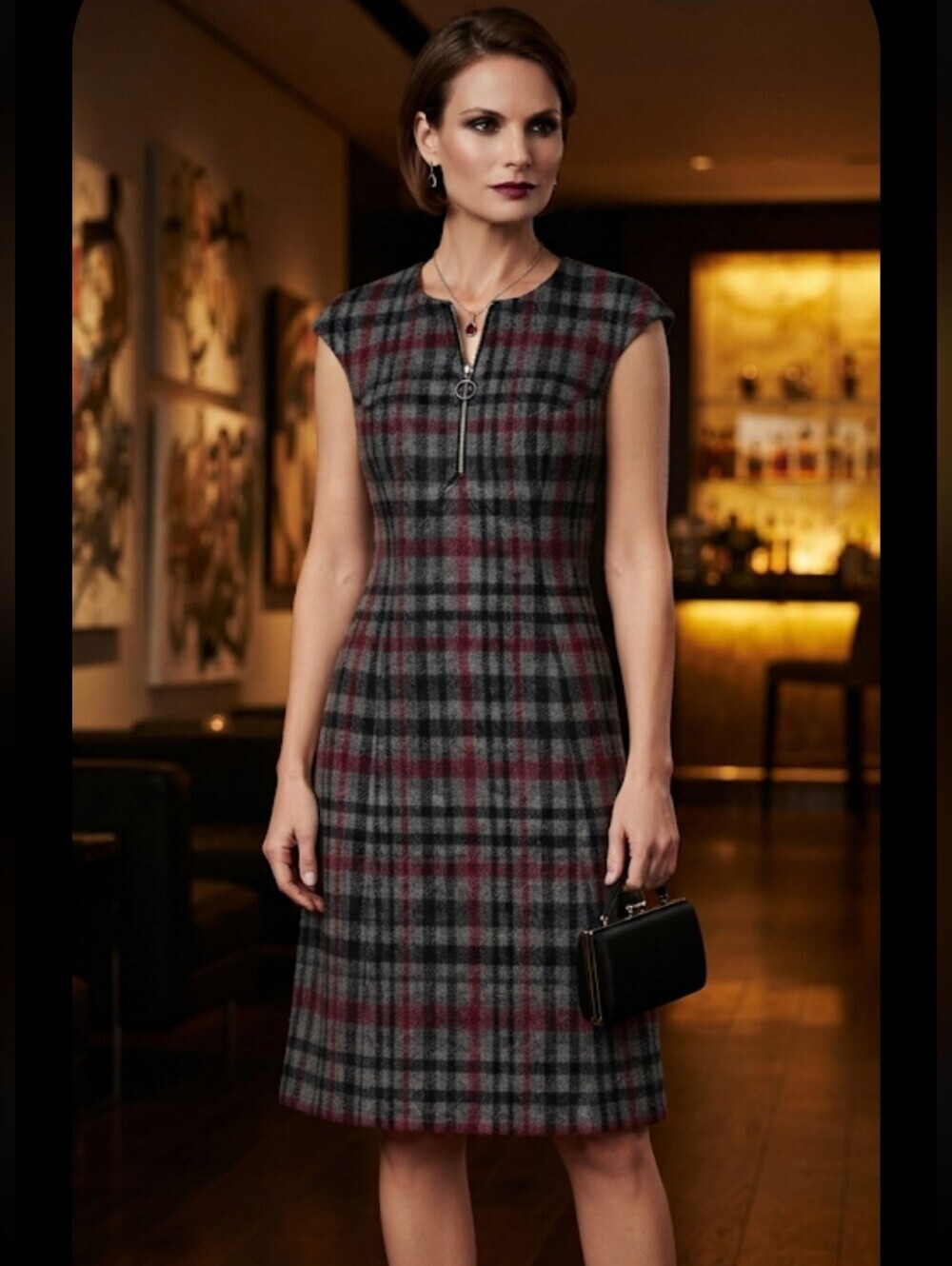 NWT'S London Style Gray and Red Plaid Midi Dress